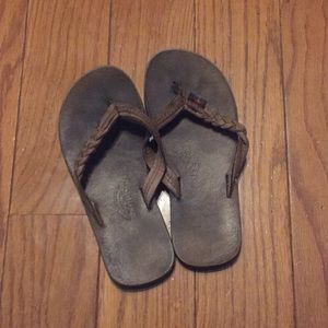 Rainbow leather flip flop,s with braided straps